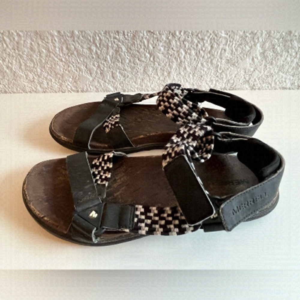 𝅺MERRELL Around Town Sunvue Woven Black Sandals Women's Size 6 J94148